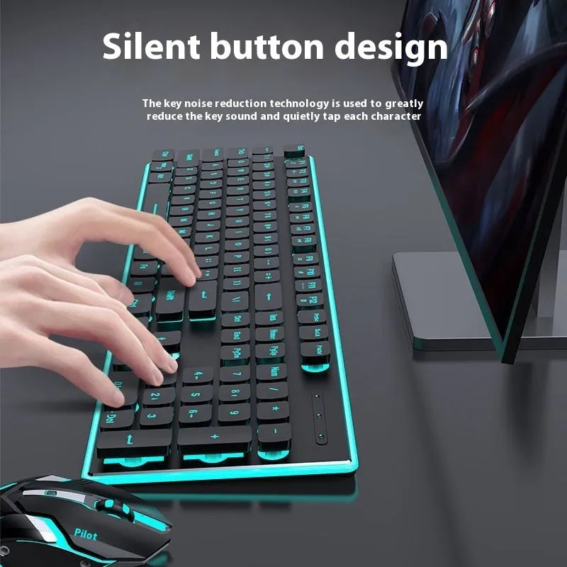 Wireless Bluetooth keyboard and mouse set with blue backlight in Cherry Blossom Pink colour