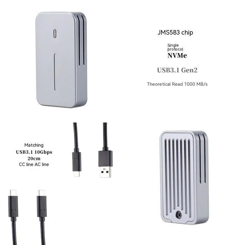 Aluminium alloy M.2 NVMe SSD enclosure measuring 5.2cm by 2.8cm