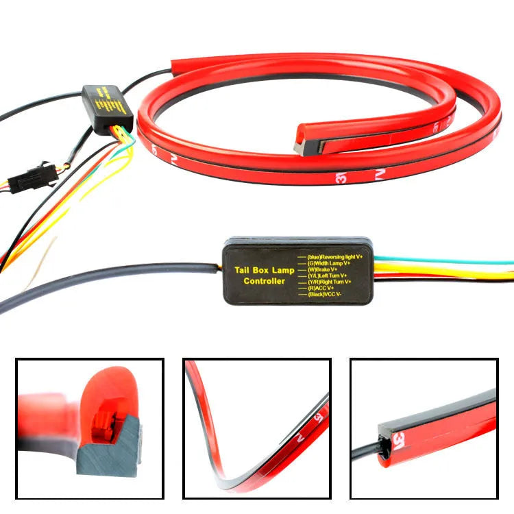 100cm red LED rear brake warning light strip with soft rubber shell, 12V 25W