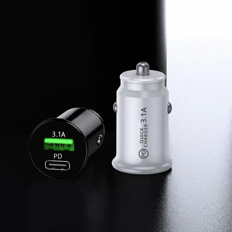 Dual USB port car charger converter for 12V/24V vehicles in black bare metal finish