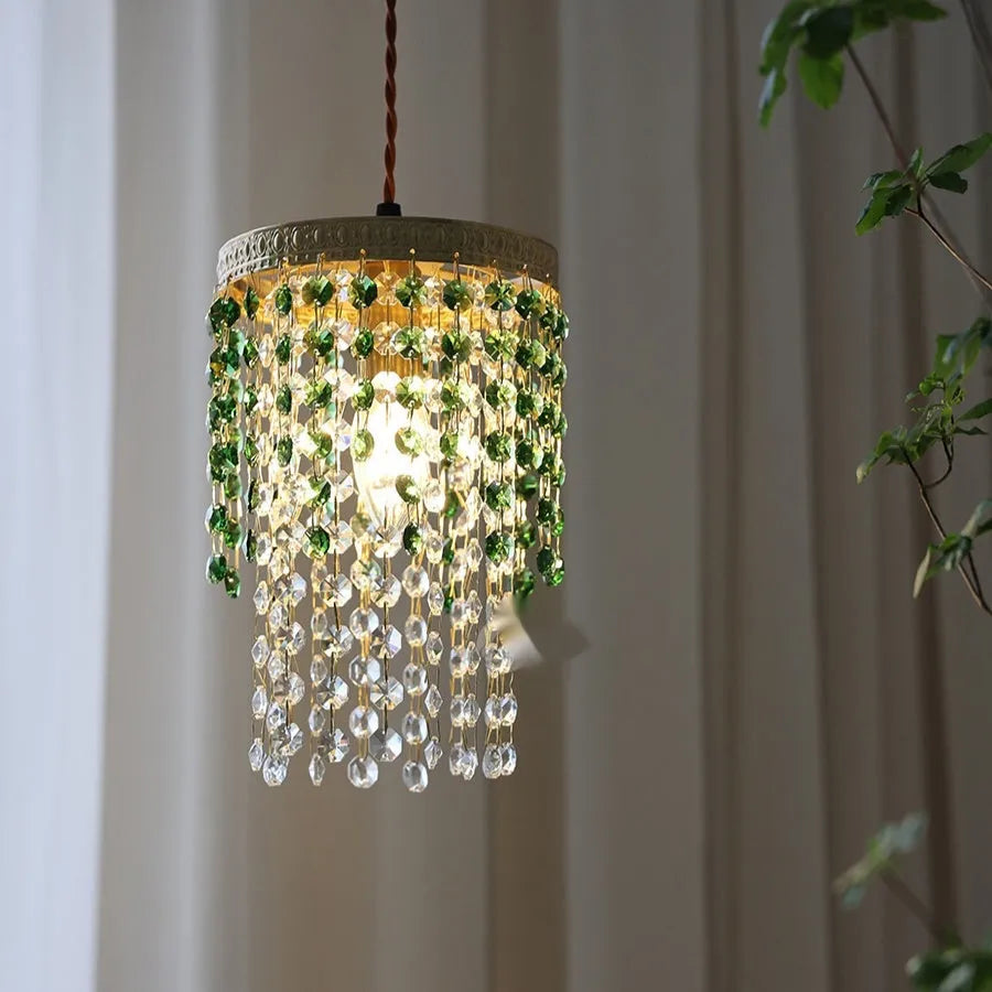 Retro crystal small droplight bedside lamp in Green Glacier finish for living room and corridor use