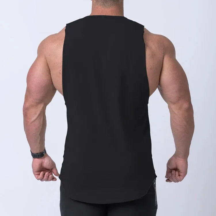Men's cotton sleeveless fitness vest in white, black, pink, navy blue for training and basketball