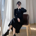 Women's waist-cinching slim fit long sleeve midi dress in beige with baby fleece, Japanese Korean casual style, polyester fabric, high waist, zipper closure