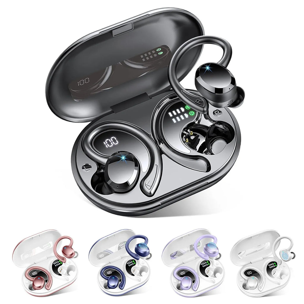 Q38 digital display waterproof sports Bluetooth earphone in ear-mounted in-ear style on a white background