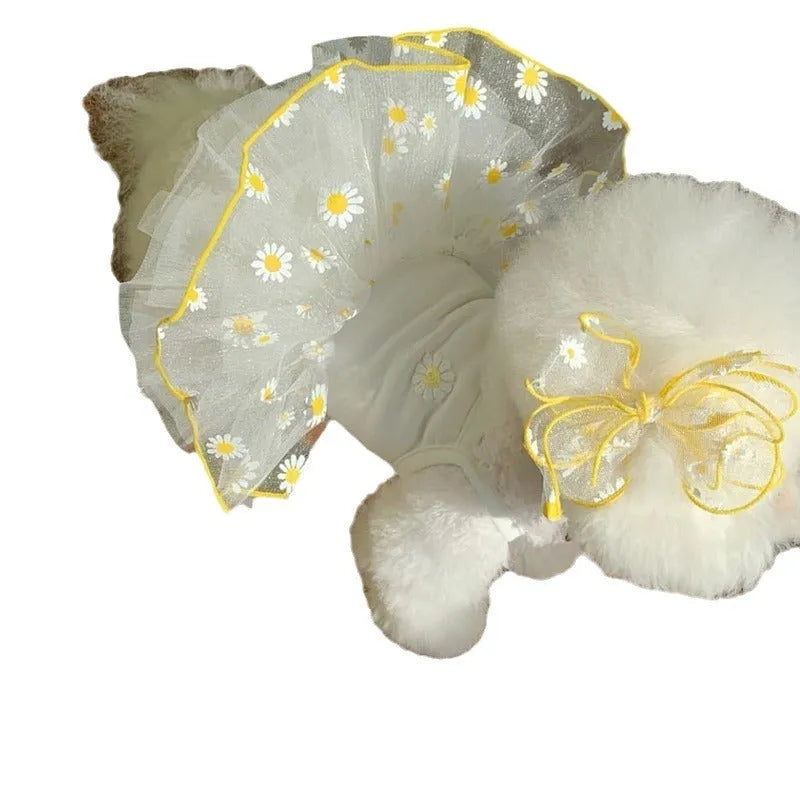 Yellow daisy print dog clothing for summer wear in lightweight polyester fabric