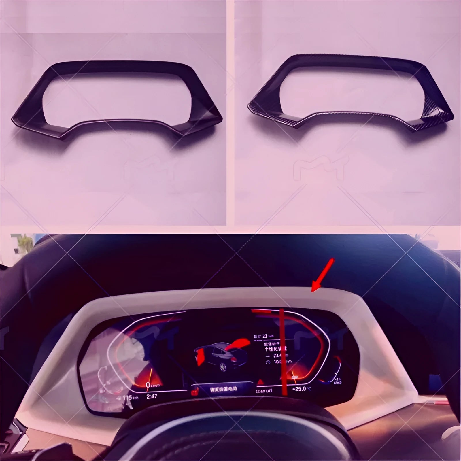 Dashboard decorative frame for BMW X5L in carbon fibre and peach wood finishes