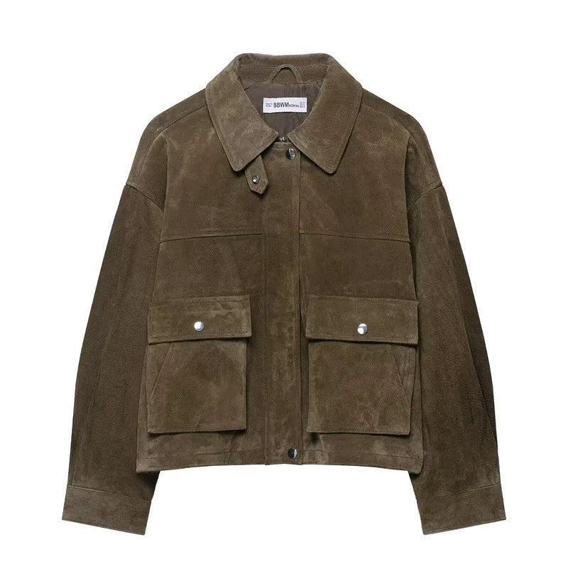 Women's PU jacket in Japanese Korean casual style, medium thickness, regular fit