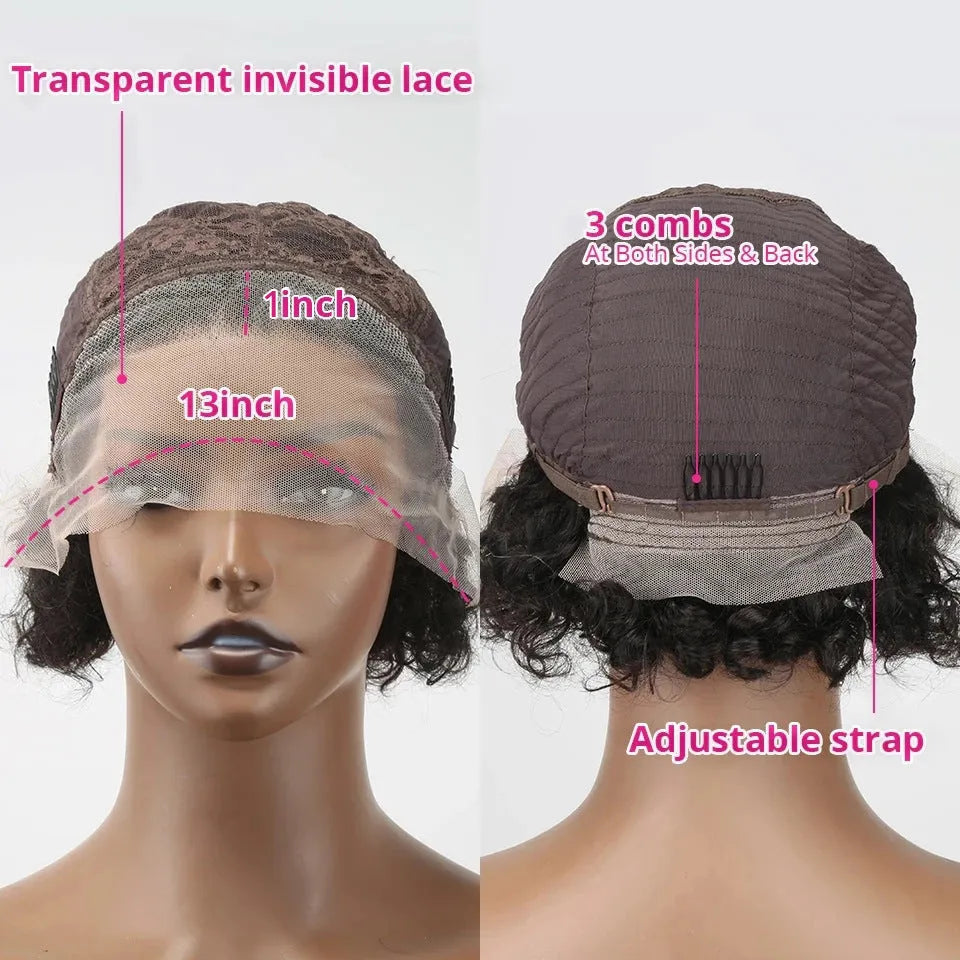 Black human hair pixie wig lace cover in 13x1 colour