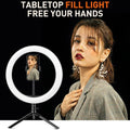 White metal desktop bracket fill light with 26cm arc, desktop tripod, and Bluetooth remote control for mobile phone