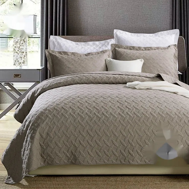 Pure cotton double-sided bed cover three-piece set with embroidery detail for standard bed sizes