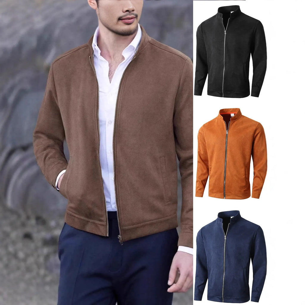 Men's slim fit stand collar jacket solid colour casual winter outerwear front view