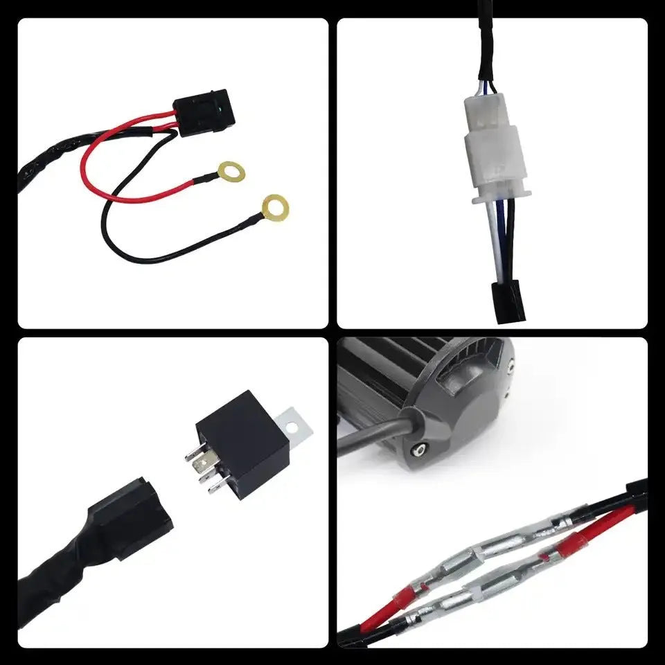 One drag two 2 metre LED work light wiring harness with silicone cable for vehicle roof spotlight installation.
