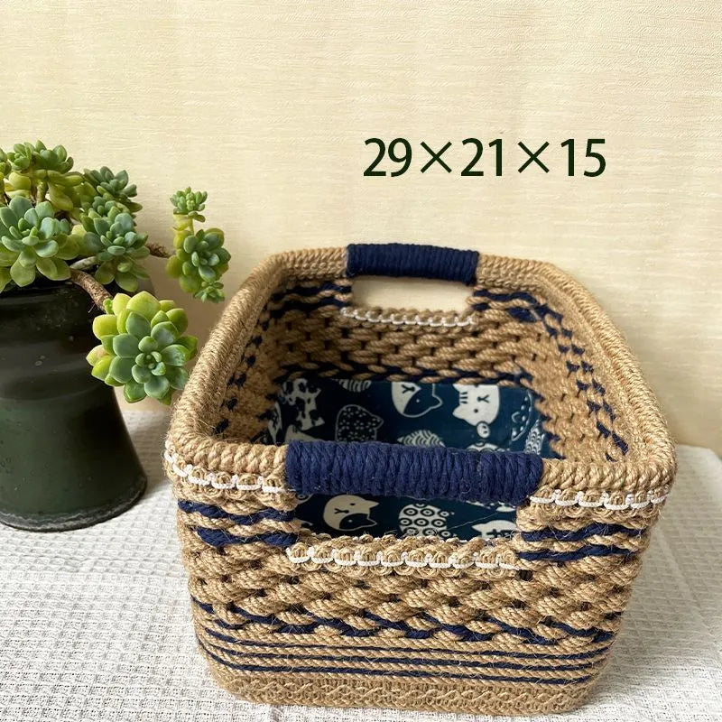 Brown hand-woven rattan rectangular desktop storage basket for snacks and sundries