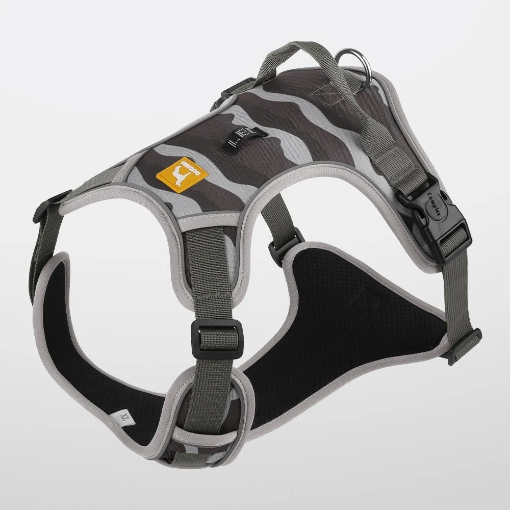 Orange reflective dog harness with double-ended lead for medium breed control during walks