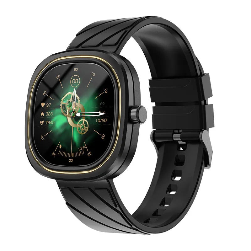 Black smart bracelet watch with 1.32-inch touch screen on silicone wristband