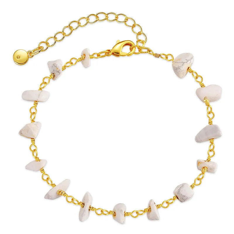 Geometric women's bracelet with irregular natural gravel turquoise stones set in 18K copper