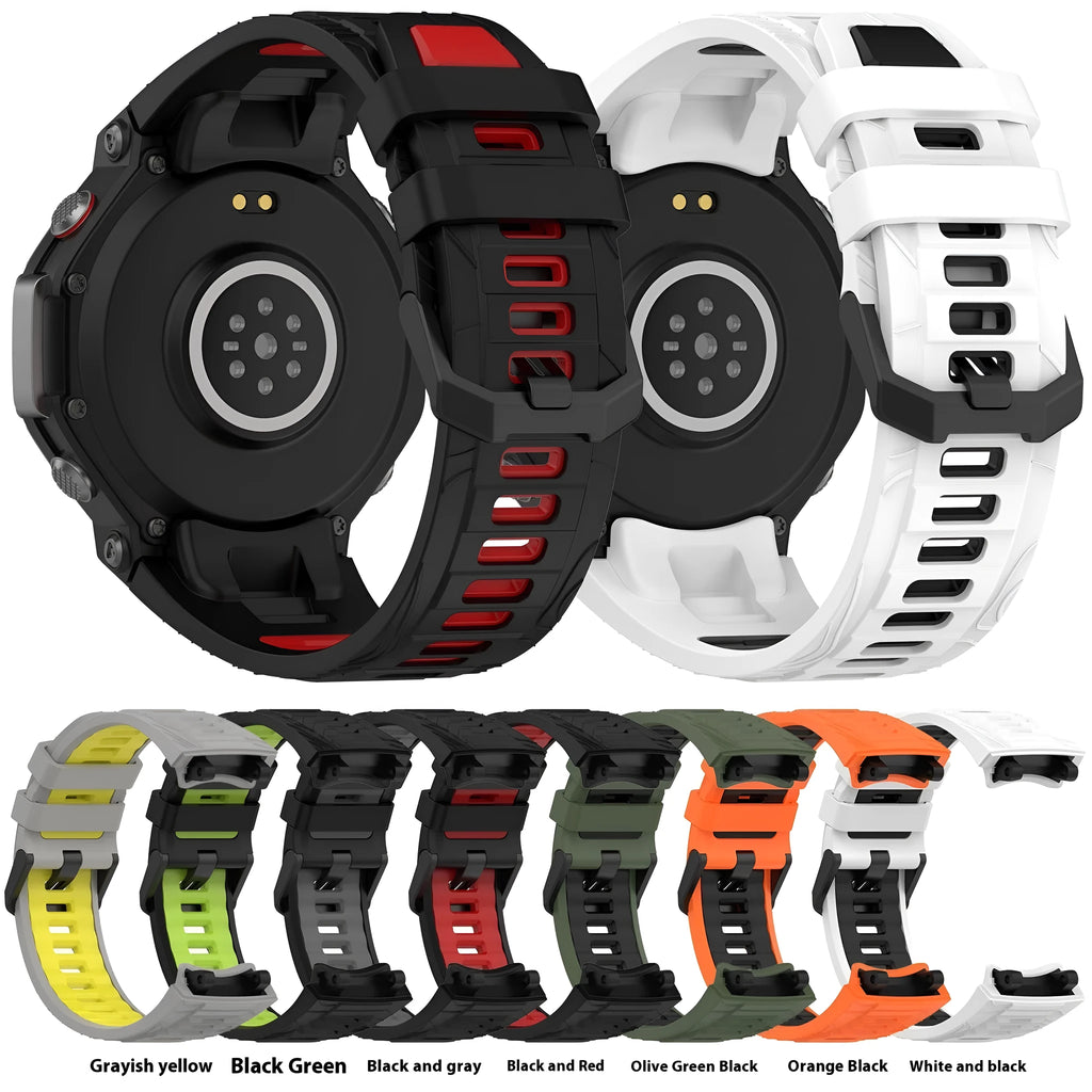 Huami two-colour silicone sport watch strap for Amazfit T-Rex 3, grey yellow colour, with screwdriver