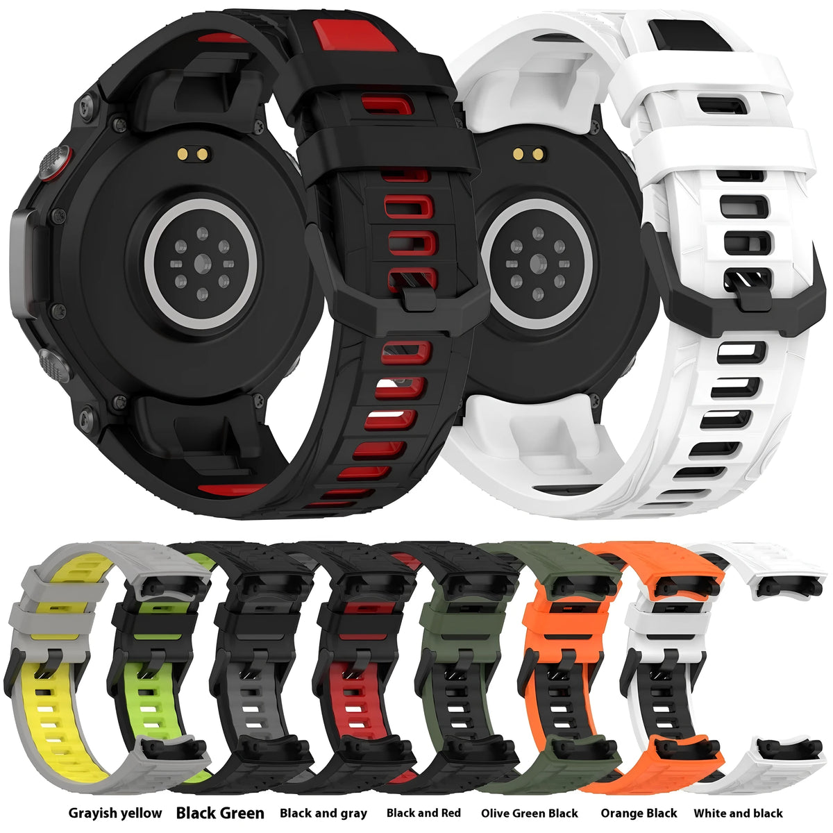 Huami two-colour silicone sport watch strap for Amazfit T-Rex 3, grey yellow colour, with screwdriver