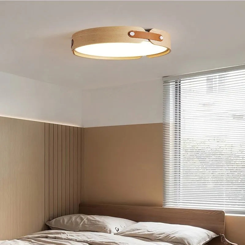 Japanese style wooden ceiling lamp with PMMA shade in warm light finish