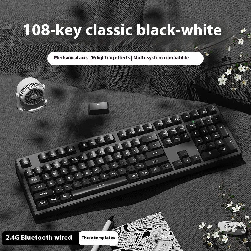 Mechanical keyboard with three connectivity modes in blue and white colour matching design