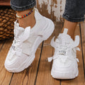 Women's purple platform mesh sports shoes with animal pattern detail and front lace-up closure