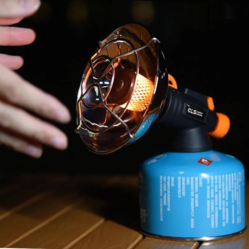 Black and orange portable camping heater stove with automatic ignition system