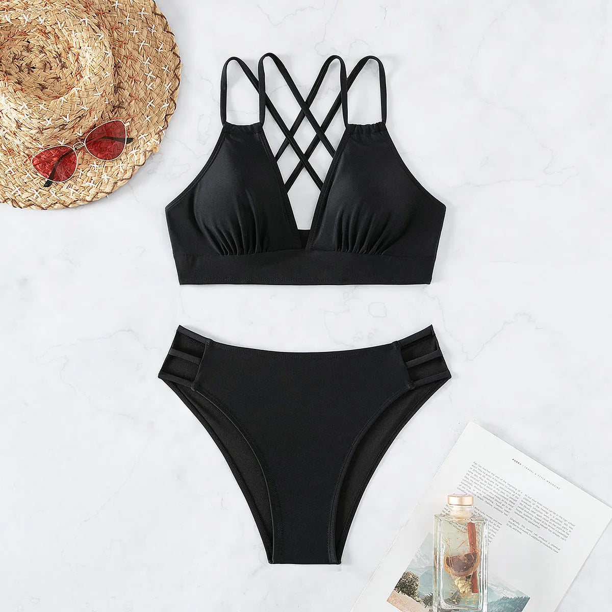 Women's V-neck halter bikini swimsuit in nylon available in multiple colours