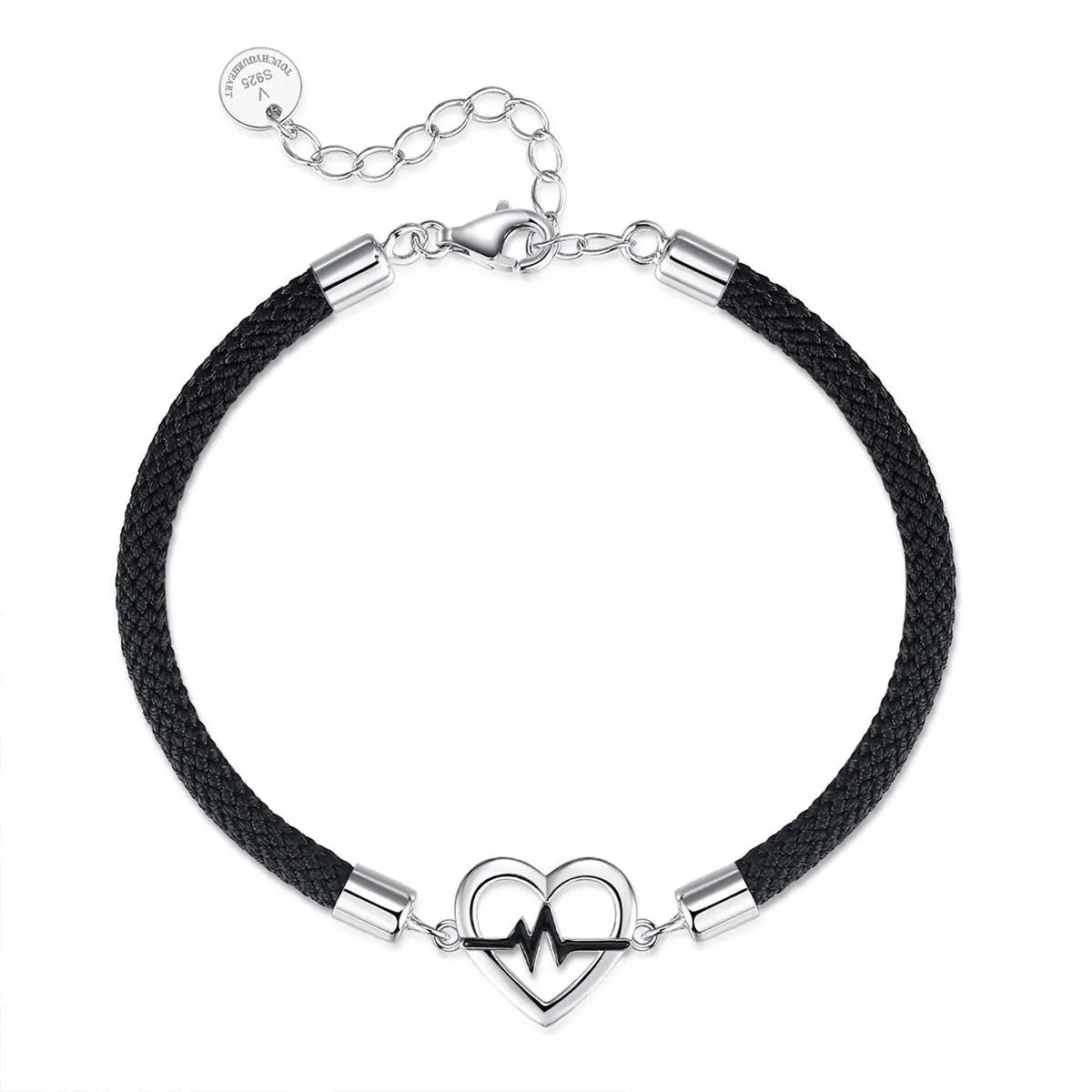 Bagley S925 silver heartbeat signal couple bracelet with heart shape pendant
