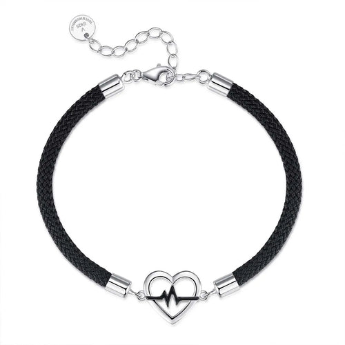 Bagley S925 silver heartbeat signal couple bracelet with heart shape pendant