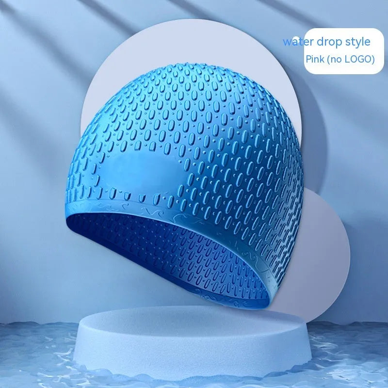 A solid colour silicone swimming cap for adults, shown in one of nine available colour options.