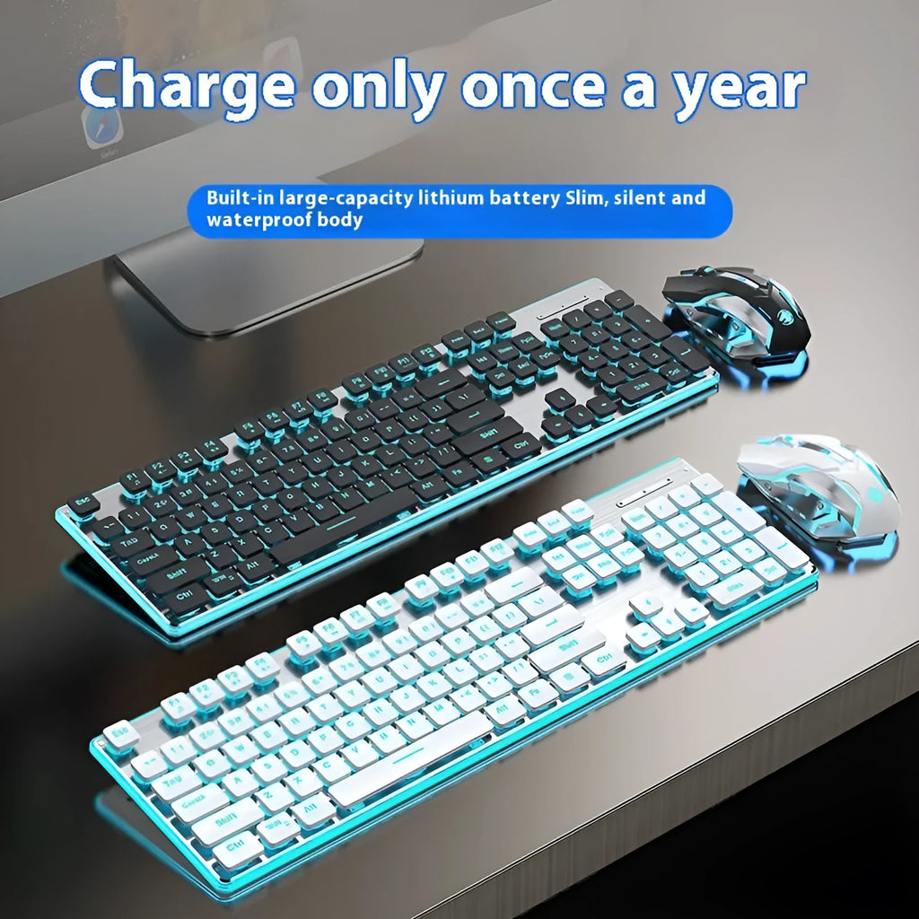 Wireless Bluetooth keyboard and mouse set with blue backlight in Cherry Blossom Pink colour
