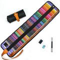Set of 50 coloured wooden pencils in a variety of colours, presented in a brown wooden storage case.