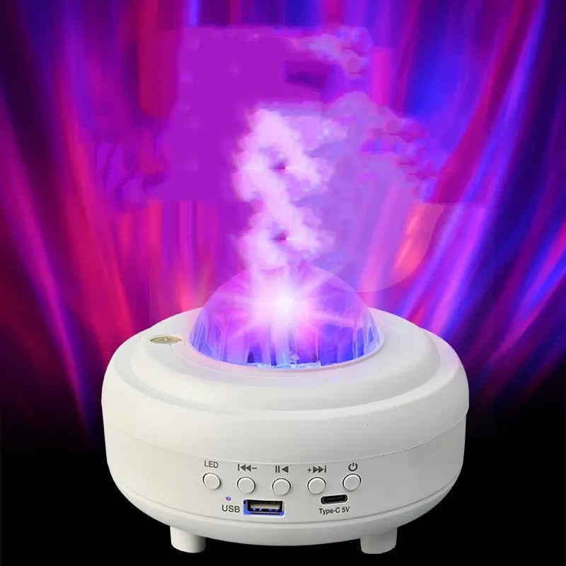 White Bluetooth star projector night light showing celestial projection effects on wall