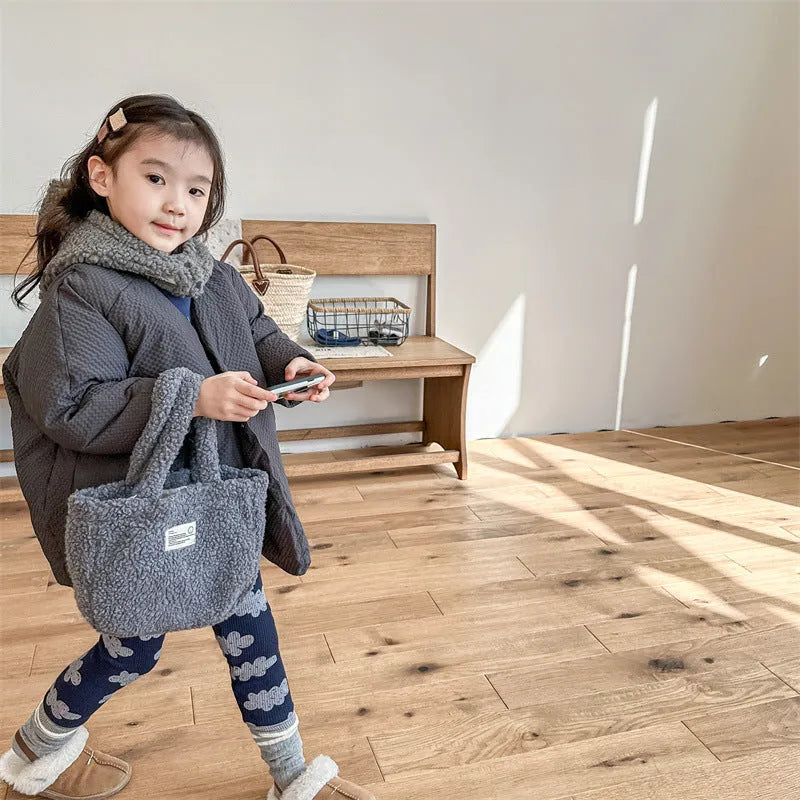 Girls winter leggings in khaki or blue, fleece-lined cotton, high waist, sizes 80cm to 130cm