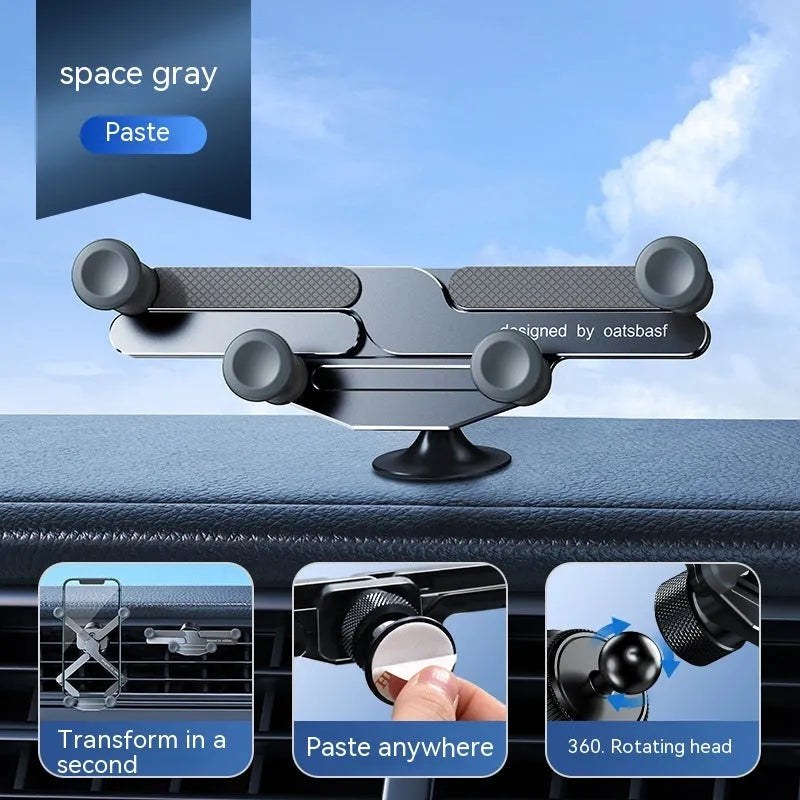 Silver car mobile phone holder bracket mounted on vehicle air vent