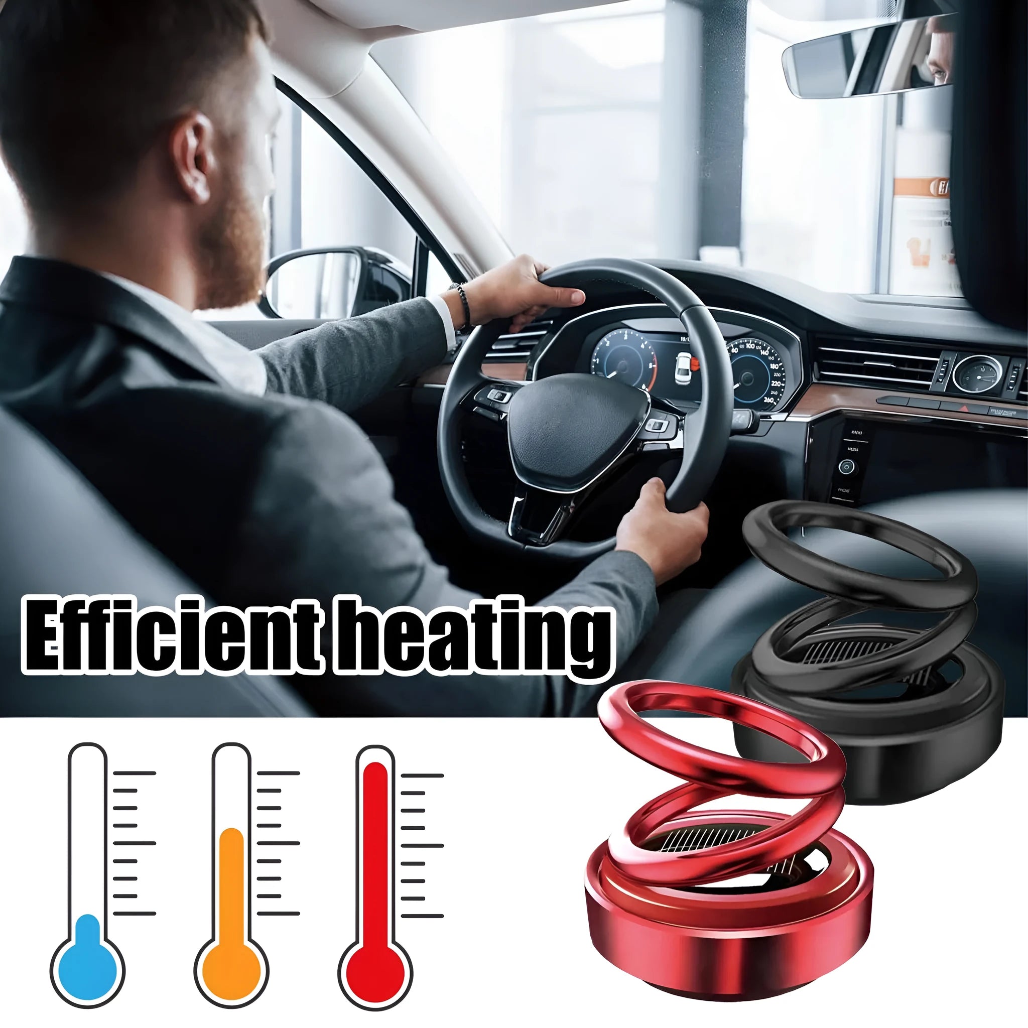 Black and red portable miniature vibration radiator measuring 5.1x6cm with fragrant tablet compartment
