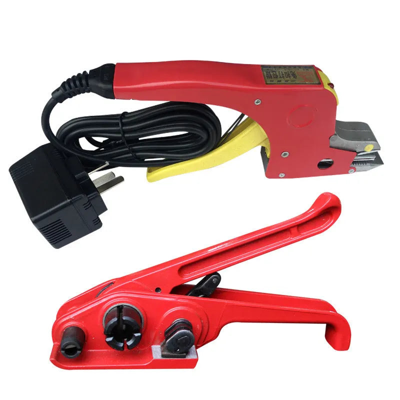 Yellow portable electric hot melt packing machine with plastic steel tensioner and yellow packaging tape reel