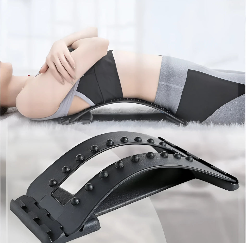 Lumbar orthosis for disc protrusion with adjustable height and acupressure pins on black background