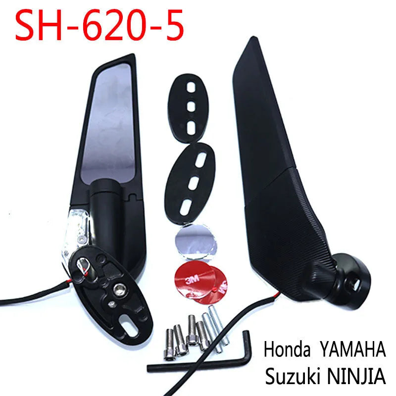 SH-620-5 motorcycle reflector rearview mirror with yellow light, aluminium alloy construction