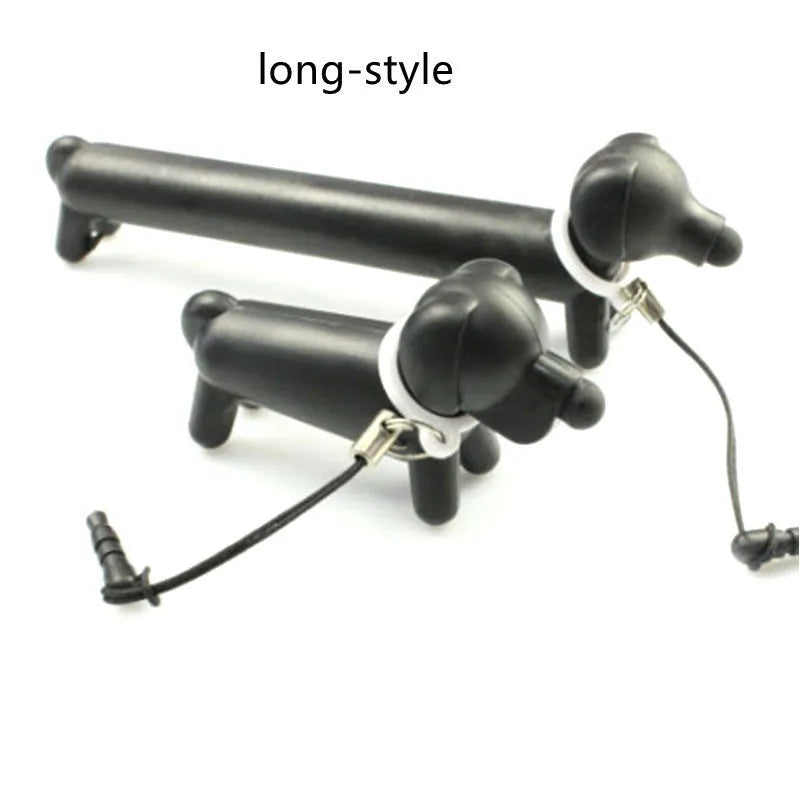 Black dog-shaped touch screen stylus with phone stand function on a white background
