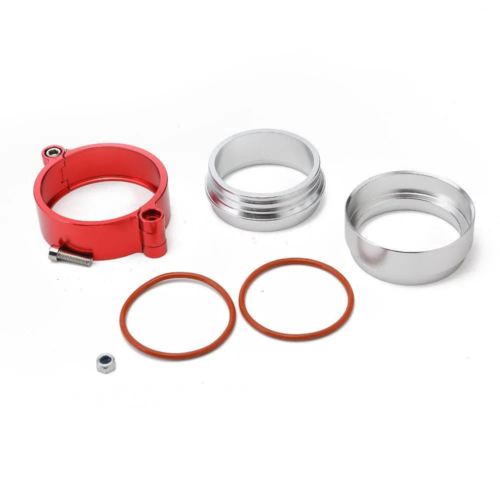 Aluminium fixed movement exhaust clamp in black, blue, or red for 2-inch to 4-inch downspouts.