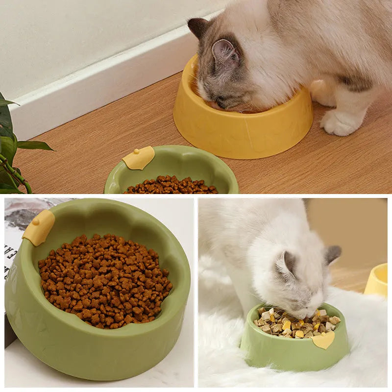 Green plastic double pet bowl for food and water with a flower-shaped, anti-tipping design.
