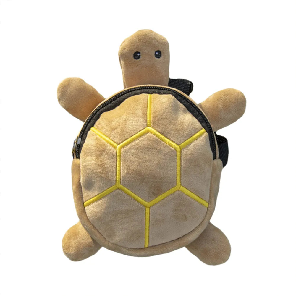 Turtle-shaped velvet dog backpack vest with metal zipper and harness in brown, green, grey, or yellow