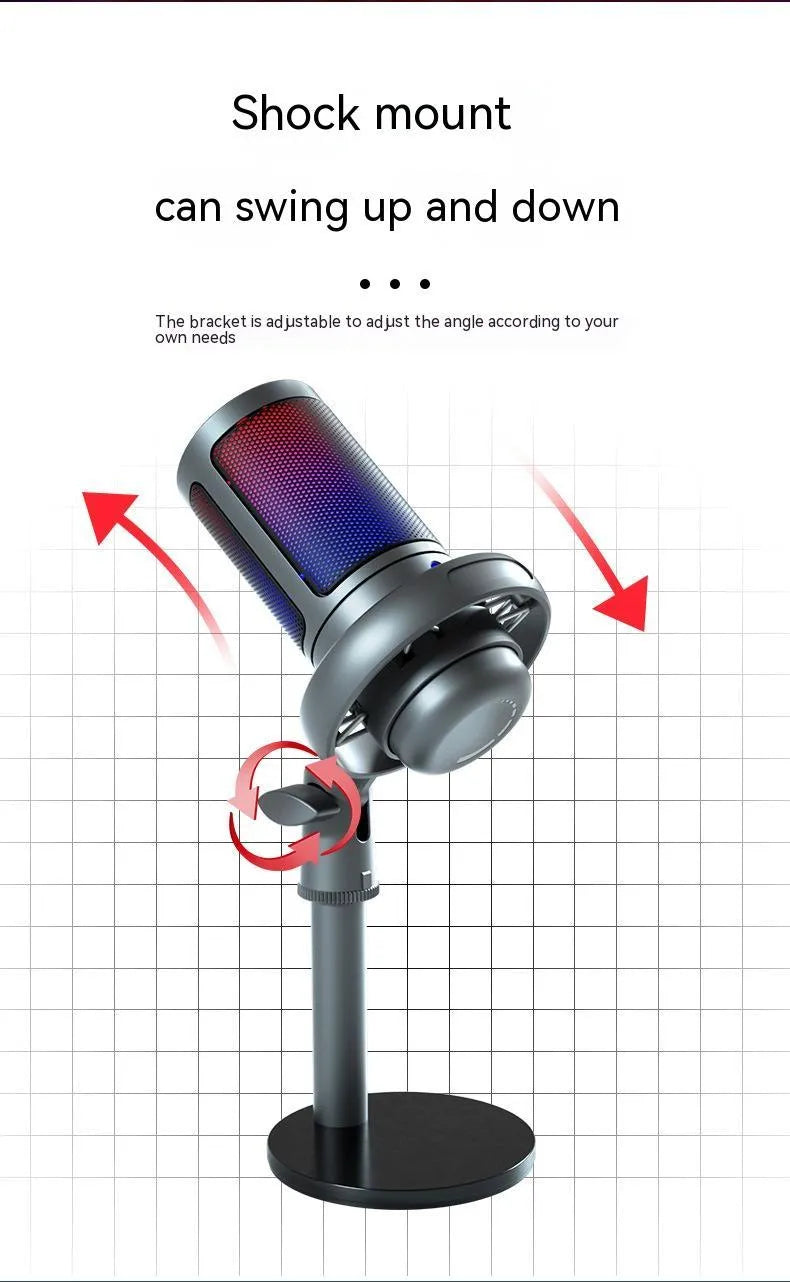 Condenser microphone with RGB lighting for computer recording in black, white, or pink