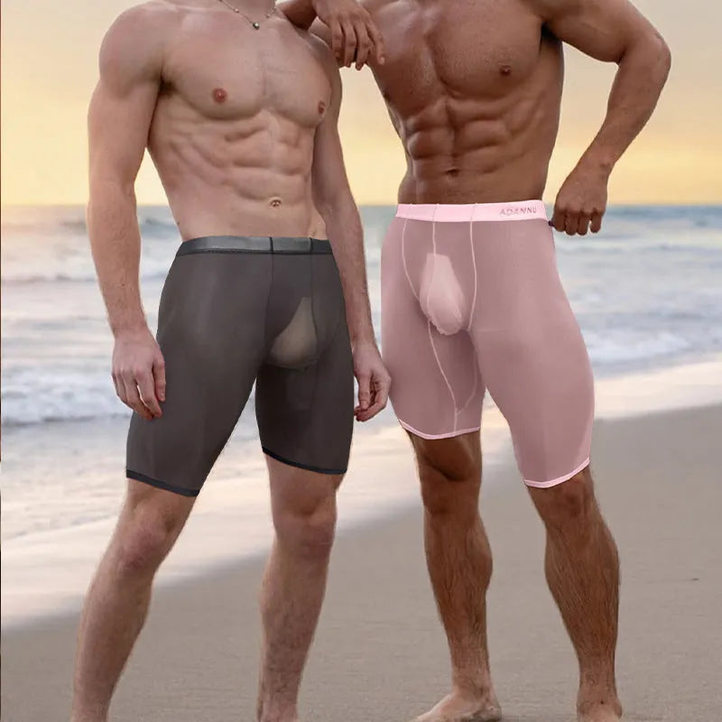 Men's black mesh shorts with seamless design and hip lifting fit