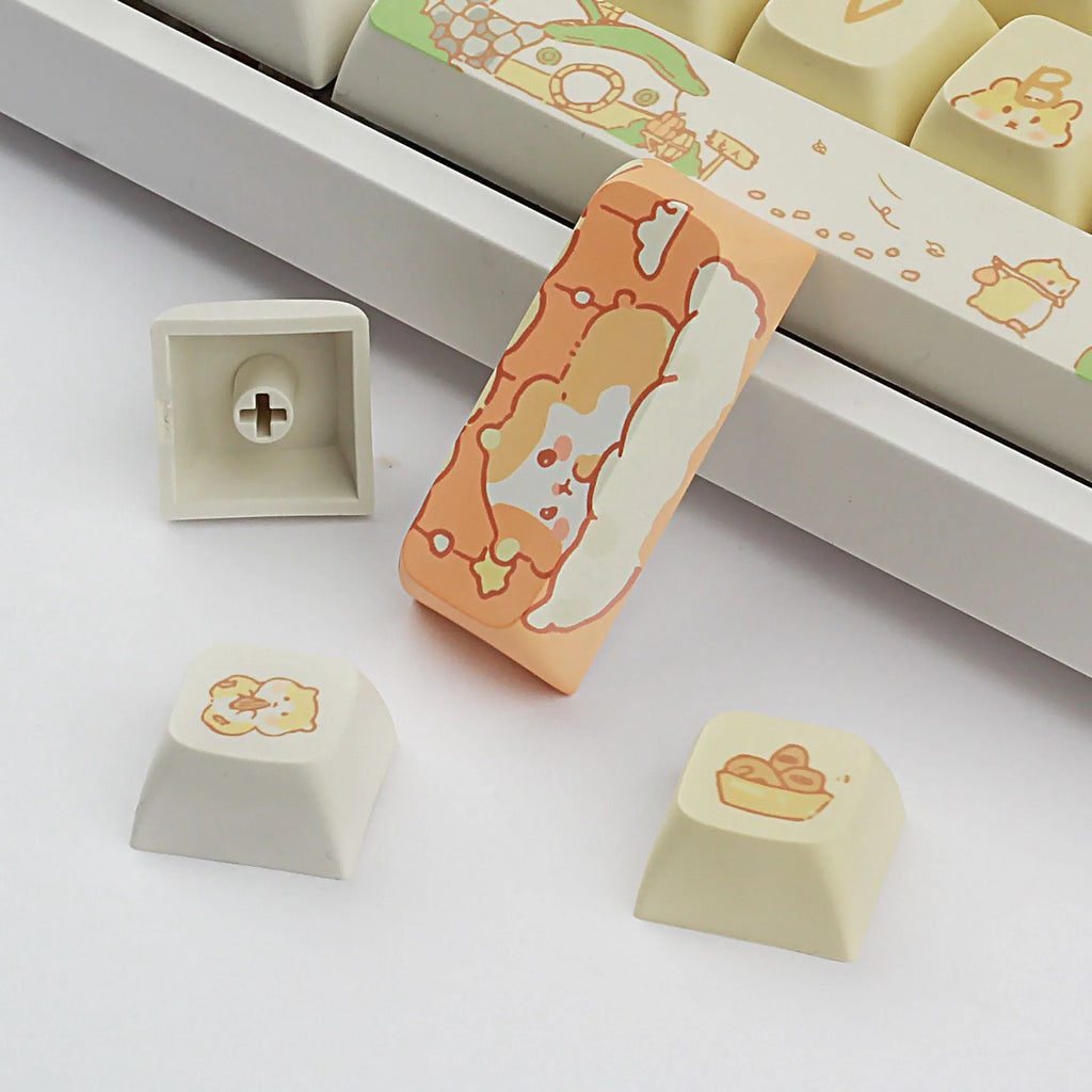 Mechanical keyboard keycap set in custard cute mouse grey design for 68 to 100 key layouts