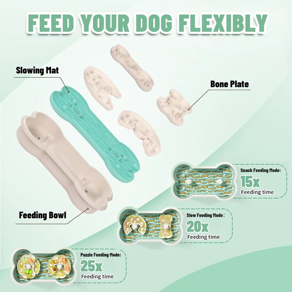 Large green slow feeder dog bowl with separable plates and anti-slip base for large breed dogs.