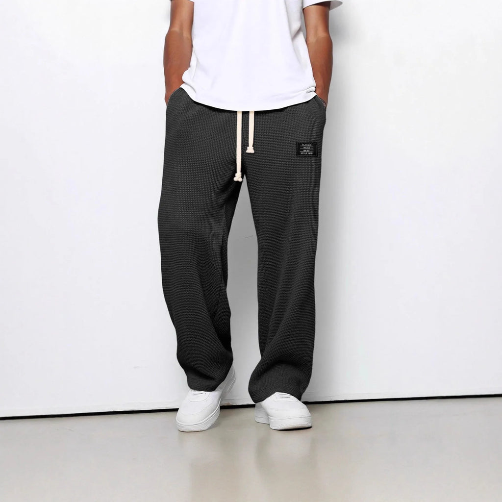 Men's loose straight-leg polyester waffle casual sports trousers, mid-high waist, eight colours, autumn