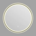 Round wall-mounted LED bathroom makeup mirror with a black aluminum alloy frame.