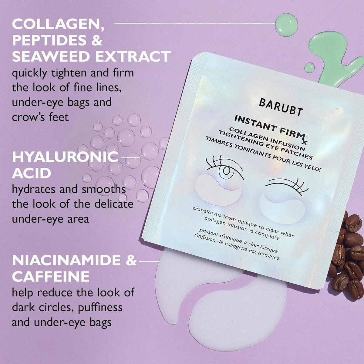 White collagen firming eye mask patch, product size 9 x 11.6cm, beauty tool for under-eye skincare